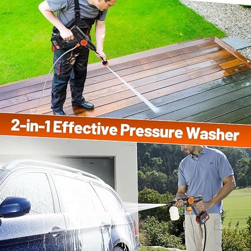 Battery Pressure Washer, Electric Power Washer Cordless, Portable Car Pressure Washer Handheld with 6-in-1 Nozzle,17FT Drain Hose,Power Cleaner for Patio Floor Fence Deck Indoor thumbnail 5