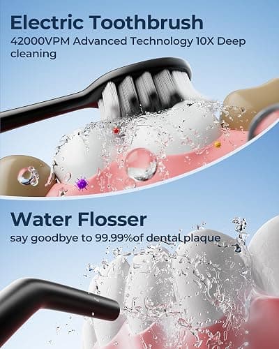 Electric Toothbrush with Water Flosser for Teeth, Sonic Electric Toothbrush and Electric Floss for Adults and Kids, Water Dental Picks, Cleaning and Flossing Dental Care, Waterproof thumbnail 3