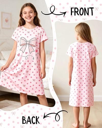 Girls Nightgowns Kids Nightdress 3-14 Years Short Sleeves Sleepwear Pajamas thumbnail 4