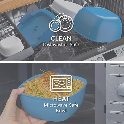 Bentgo Salad Container - 54 oz Bowl with 4-Compartment Toppings Tray, Leak-Proof Dressing Container, Reusable Fork, BPA-Free Lunch Box for Meal Prep & Food Storage; Removable Bento Tray (Blue) thumbnail 6