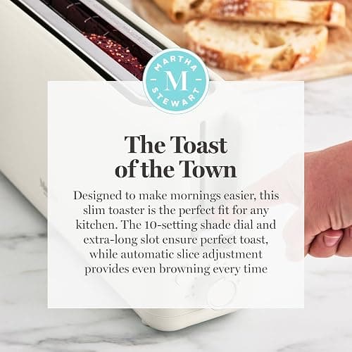 Martha Stewart 2 Slice Long Slot Toaster, Extra Wide for Sourdough & Bagels, 10 Setting Shade Control, Removable Crumb Tray, Self-Centering Design, Defrost/Reheat, Cancel, Slim Space-Saving, Linen thumbnail 11