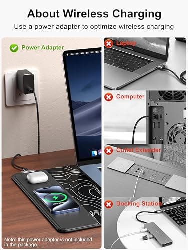 TopMade Mouse Pad with 15W Fast Wireless Charging, 31.5"x15.75" XXL Large Gaming Waterproof Desk Pad with Ultra-Smooth Surface, Non-Slip Base, Computer Desk Mat, Black Topographic Map #2 thumbnail 5