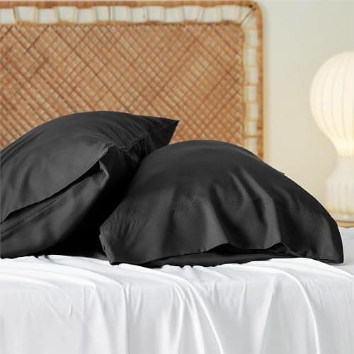 Bedsure Pillow Cases Queen, Cooling Pillow Cases, Rayon Derived from Bamboo Black Pillowcases Queen Size Set of 2, Silky Soft & Breathable Bedding Pillow Covers with Envelope Closure, 20x30 Inches thumbnail 5