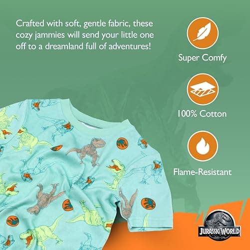 Jurassic World boys 4-piece Snug-fit Cotton Pajama Set, Soft & Cute for Kids thumbnail 2