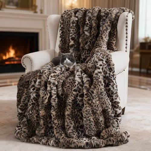 Faux Fur Throw Blanket, Leopard Print Bunny Blankets with Bubble Texture, Reversible Fluffy Blanket for Couch and Bed, Soft Cozy Faux Rabbit Fur Blanket for Home Décor - Image 1