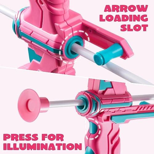 JOYIN Pink Bow and Arrow Set for Girls, LED Light Up Archery Toy Set with 9 Suction Cup Arrows, Target & Arrow Case, Christmas Indoor Outdoor Activity Toy for Kids Girls Ages 3-12 thumbnail 5