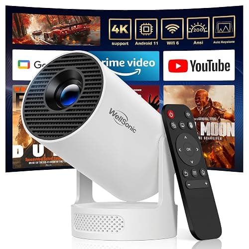WellSonic Mini Projector with WiFi and Bluetooth, Portable Projector 4K Support, Android 11, 5W Soundbase Speaker, 180° Rotation, Auto Keystone Correction, Smart Proyector for Movie Home Outdoor - Image 1
