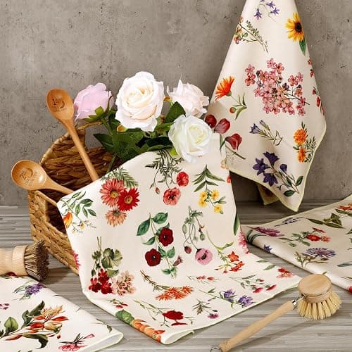 Preboun Set of 4 Vintage Wildflower Dish Towels for Kitchen Decorative 16 x 24 Inch Floral Kitchen Towels Hand Floral Bath Towels Dish Cloth for Cooking Tea Bathroom Woman Guest Housewarming Gift thumbnail 2