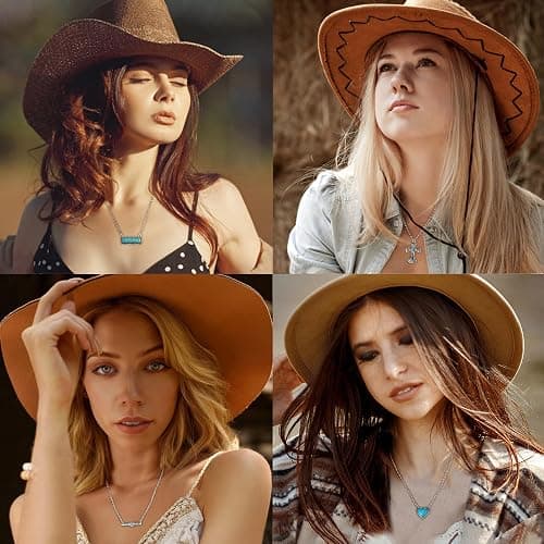 FUNRUN JEWELRY 10Pcs Western Necklaces for Women Turquoise Necklace Cow Tag Lightning Bolt Horseshoe Bar Turquoise Pendant Necklace Cowgirl Boho Western Jewelry Set thumbnail 4