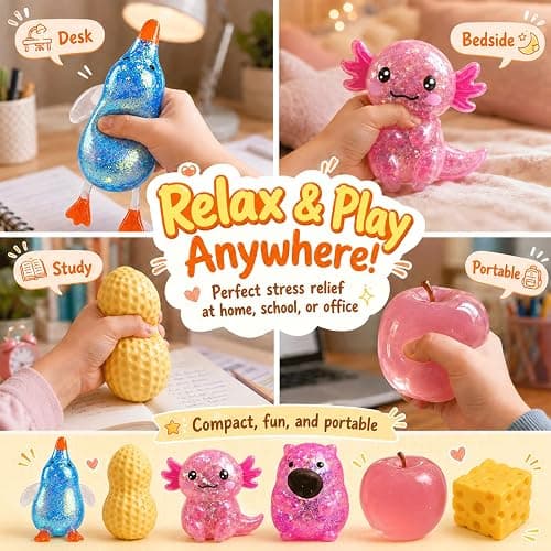 6 Pack Squishy Sugar Cheese Rising Slow Toys Crunchy Rise Set Box Food Sand Foam Cute Filled Shaped Stress Relief of Mini Animals Ball Bulk Swaps Duck Apple Peanut thumbnail 6