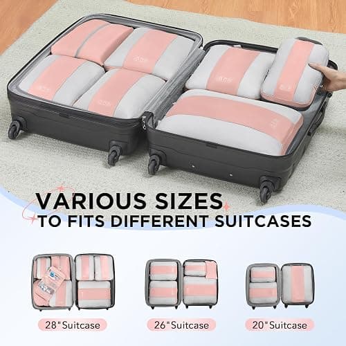 10 Set Compression Packing Cubes for Travel Essentials,Compressible Expandable Packing Cubes for Suitcase,OlarHike Luggage Organizer Bags for Travel,Handy Helper for Organizing Clothes(Pink) - 06-Pink thumbnail 7