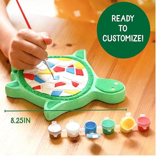 Creative Roots Mosaic Turtle DIY Stepping Stone Kit, Includes Ceramic Stone & 6 Vibrant Paints for Kids Ages 8+ thumbnail 4