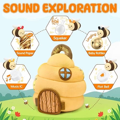 Baby Toys 6-12 Months - Beehive Infant Toy with 5 Sensory Bees Stuffed Animals, Crinkle, Rattle, Mirror & Music, Montessori Toys for 6 7 8 9 10 11 12 Month Old Baby Boys Girls Birthday Christmas Gift thumbnail 3