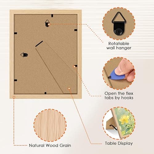 FIXSMITH 8x10 Picture Frame Bulk-6 Pack, Photo Frame with HD Plexiglass, Display Pictures 5x7 with Mat or 8x10 Without Mat, Natural Picture Frames Collage Wall Decor, Wall & Tabletop Picture Frames thumbnail 4