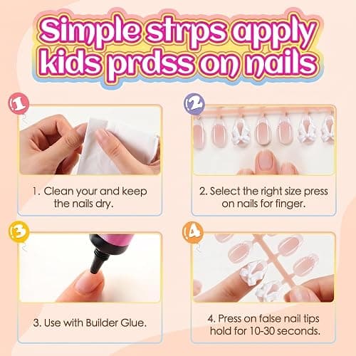 Plauva 26Pcs Press on Nails for Kids French Tip Short Almond Bow Fake Nails | with Pearl Designs for Kids Children Teenager Girls 8-12 Years Nude Press on Nails with Nail Glue thumbnail 6