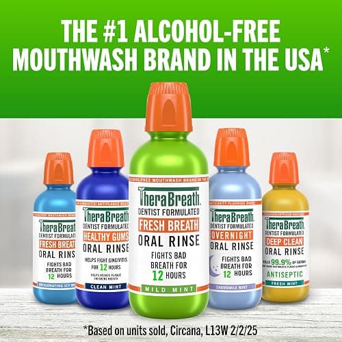 TheraBreath Fresh Breath Mouthwash, Mild Mint Flavor, Alcohol-Free, 16 Fl Oz (2-Pack) thumbnail 6