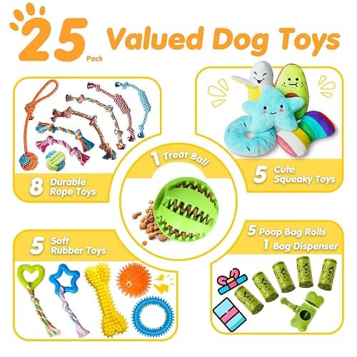 Zeaxuie 25 Pack Luxury Dog Chew Toys for Puppy, Dog Toys with Ropes, Treat Ball and Squeaky Puppy Toys for Teething Small Dogs thumbnail 2