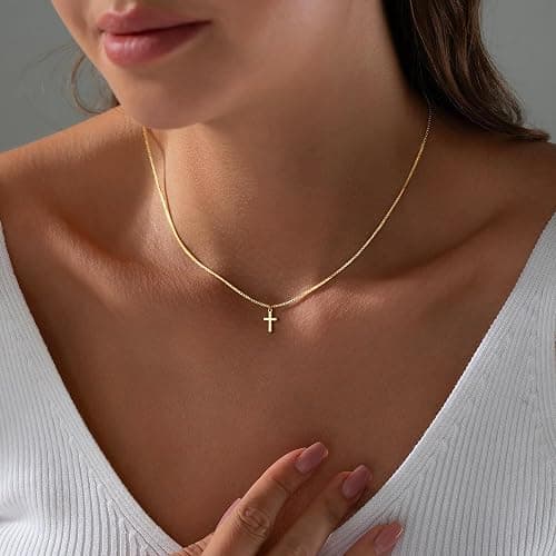 Yoosteel Cross Necklace for Women Girls - Dainty 14K-Gold-Plated Cross Choker Pendant Necklaces Simple Tiny Cute Necklace Christian Baptism Religious Faith Jewelry Gift Christmas Stuff for Teen Girl Women thumbnail 3