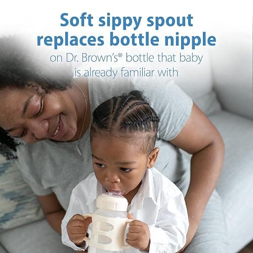 Dr. Brown's Milestones Wide-Neck Sippy Spout Bottle with 100% Silicone Handles, Easy-Grip Handles with Soft Sippy Spout, 9oz/270mL, Light-Pink & Ecru, 2-Pack, 6m+ thumbnail 5