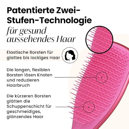 Tangle Teezer Ultimate Detangler Haarbürste – Nasses & Trockenes Haar – Entwirrungsbürste für Alle Haartypen – Zweistufige Borsten Reduzieren Haarbruch & Knoten – Afterparty Rosa mit Chrom-Finish thumbnail 2