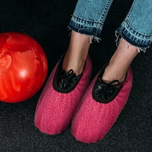 Zhanmai Pink Fuzzy Bowling Shoes Covers Women's Reusable Non Slip Bowling Shoes Protector Washable Boot Cover Soft Foot Covers for Bowling, Household, Office, Laboratory, Size 7-8.5 thumbnail 7