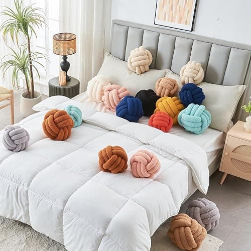LUSJNGE Decorative Throw Knot Pillow Ball for Home Chair Sofa Couch Bed Aesthetic Round Decor Pillows Lambswool Knotted Pillow Cushion (Ivory White, 8inches) thumbnail 4