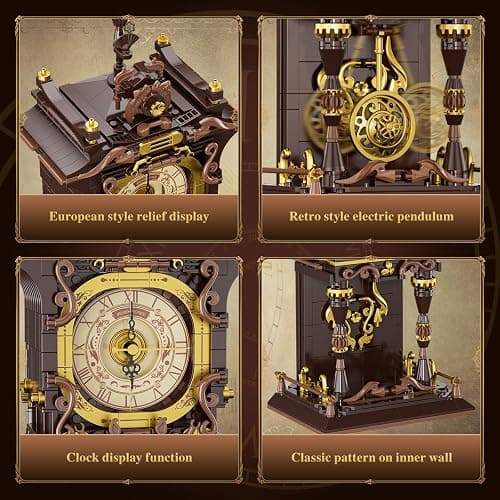 JAKI Vintage Swing Clock Building Blocks Set Real Working Mechanical Clock with Moving Pendulum & Rotating Dial, Retro Steampunk Home Decor Gift for Adults & Teens, Gifts for Birthdays and Christmas thumbnail 4