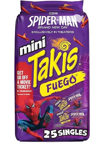 Takis Mini Rolled Tortilla Chips Multipack - Fuego, 25 Count / 1.23 oz | Bite size hot chili pepper & lime flavored rolled tortilla chips, 25 portable bags for lunches or sharing; extremely spicy - Image 1