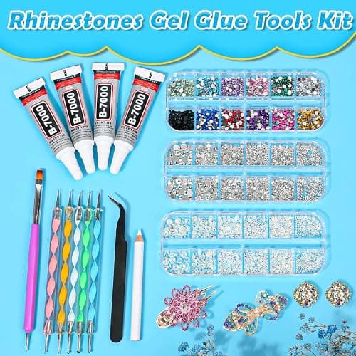 B7000 Jewelry Glue with Rhinestones for Clothes, 4500Pcs Craft Rhinestones Gems with Clear Rhinestone Glue for Fabric with Wax Picker Pencil and Tweezers for Crafting Jewelry Making and Nail Art thumbnail 3