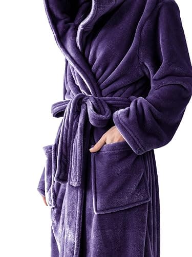 KORBLISS Robes for Women - Hooded Plush Fleece Bathrobe with Sash & Pockets, Full-Length Lightweight Spa Robe thumbnail 4