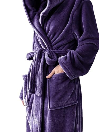 KORBLISS Robes for Women - Hooded Plush Fleece Bathrobe with Sash & Pockets, Full-Length Lightweight Spa Robe thumbnail 5