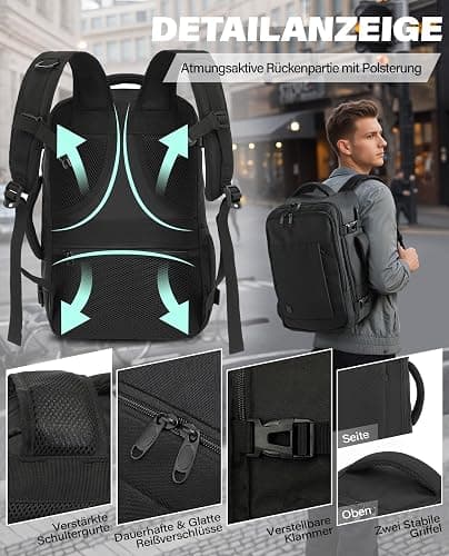 VANKEV für Easyjet Handgepäck 45x36x20 Laptop Rucksack Reiserucksack Handgepäck Tasche Rucksack 15.6 Zoll Laptop Backpack für Herren Damen Schwarz thumbnail 5