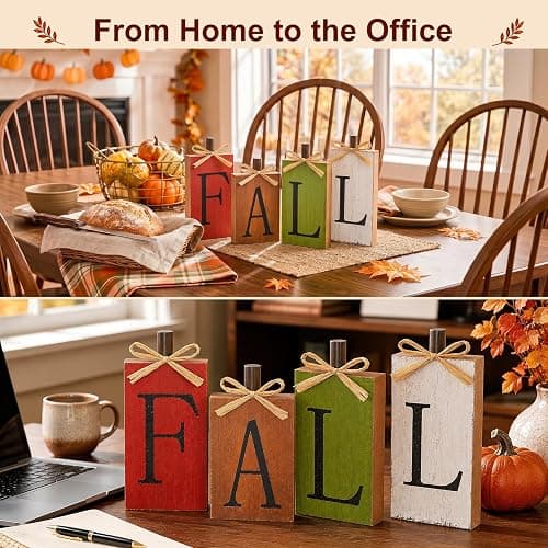 OLANRUN Fall Decorations for Home, Fall Decor - 4Pcs Vintage Wooden Autumn Thanksgiving Decorations for Table Indoor Home Office Farmhouse Kitchen Room Bedroom Mantel Tiered Tray Rustic Wood Signs thumbnail 5