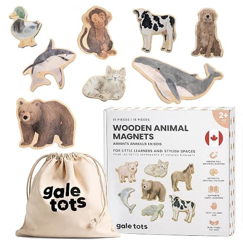 Gale Tots Wooden Animal Magnets for Toddlers | 19 Pieces | Original Watercolor Art on Basswood | Aesthetic Fridge Magnets | Farm, Wild, Sea & Domestic | Montessori-Inspired | Ages 2+ - Image 1