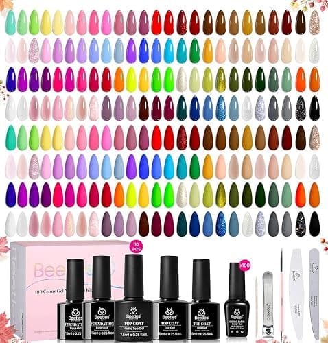 Beetles 110 PCS Gel Nail Polish Set, Fall Gel Polish Kit 100 Colors | Red Brown Green Black Gel Polish with Base & Top Coats, Nail Tools, Soak Off UV Led Needed Manicure Lovers DIY at Home - Image 1
