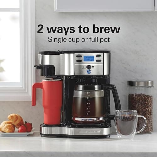 Hamilton Beach 2-Way Programmable Coffee Maker, 12 Cup Glass Carafe And Single Serve Coffee Maker, Black with Stainless Steel Accents, 49980RG thumbnail 2