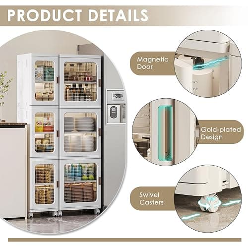 VECELO 4-Tier Tall Narrow Storage Cabinet with Movable Wheels, Adjustable Shelves, Anti-Tip, Slim, for Small Space, Bathroom, Kitchen, Laundry, White thumbnail 4