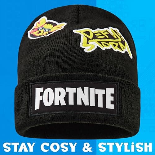 FORTNITE Boys Beanie Hat, Warm Cozy Knitted Hat Winter Accessories - Gamers Gift Black thumbnail 5