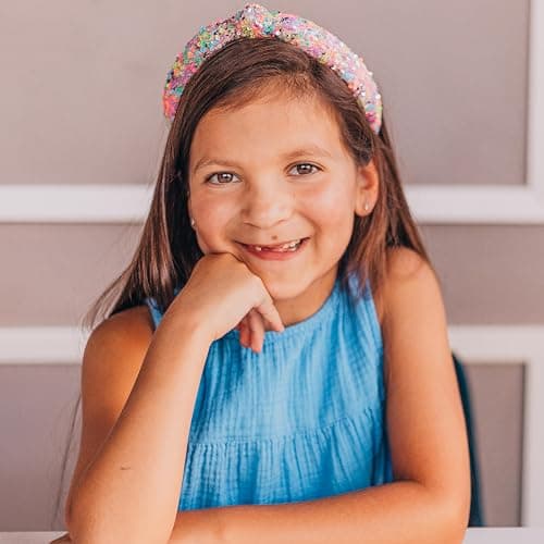 FROG SAC Knotted Headbands for Girls - Rainbow Sequin Knot Head Bands for Kids, Sparkly Toddler Headband, Sparkle Beaded Hair Band Accessories, Easter Basket Fillers Stocking Stuffers thumbnail 2