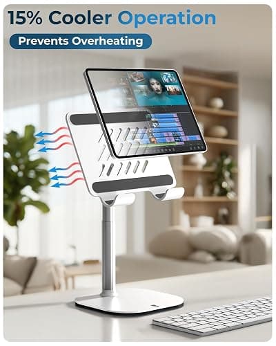 COOPER TabHolder, 7-10" Height Adjustable Tablet Stand, Premium iPad Stand for Desk, 270° Tilt iPad Holder, Kindle Holder, 15.6-17" Portable Monitor Support (White) thumbnail 4