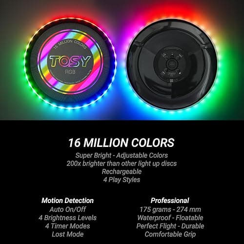 TOSY Flying Disc - 16 Million Colors RGB or 36 LEDs, Extremely Bright, Smart Modes, Camping Essentials for Teens/Kids/Adults/Men/Boys/Girls, Auto Light Up, Rechargeable, Waterproof, 175g thumbnail 4