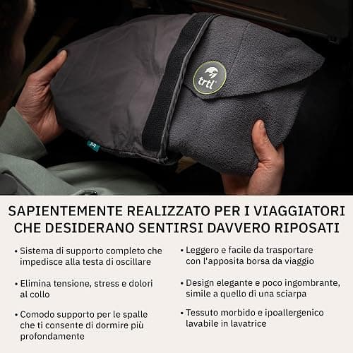 trtl Travel Pillow Nero | Cuscino da viaggio salvaspazio | Per viaggiare comodamente in aereo, auto e autobus | Sistema di supporto unico | Lavabile in lavatrice thumbnail 4