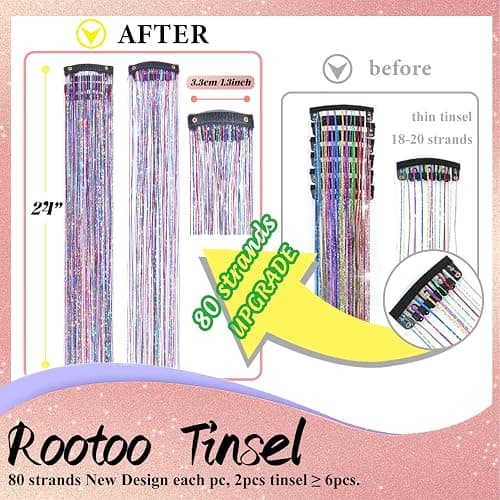 Hair Tinsel Clip in Dreamy Colorful Fairy Hair Tinsel Kit, 12 Pcs 24 Inch Glitter Clip in Hair Extensions for Girls Women Kids Christmas New Year Festival Party (Dreamy Colorful) thumbnail 2