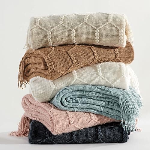 KASYLAN Diamond Knitted Throw Blanket Textured Solid Soft Sofa Throw Couch Knitted Decorative Blanket（Almond，50x60 inches） thumbnail 6