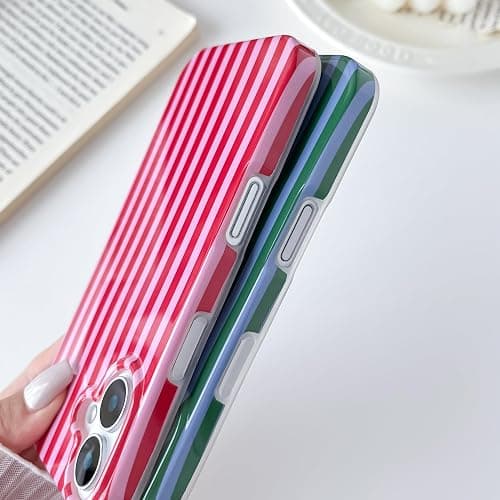 Yeddabox for iPhone 16 Case Cute Striped Phone Case Soft TPU Slim Shockproof Phone Cover for Women Girls, Pink thumbnail 6