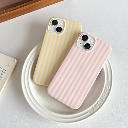 Yeddabox for iPhone 13 Case Cute Striped Phone Case Soft TPU Slim Shockproof Phone Cover for Women Girls, Pink and Yellow thumbnail 6