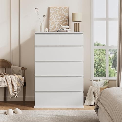 Jocoevol White Tall 6 Drawer Dresser for Bedroom,Dressers & Chests of Drawers with Jewelry Storage,Wood Storage Dresser with Deep Drawers for Living Room Hallway Entryway(40.75" L*23.62" W*15.75") thumbnail 3