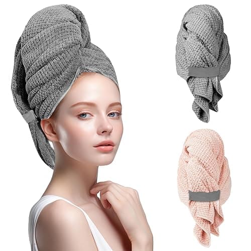 FUFUSING Plush Microfiber Hair Towel Wrap for Women, Extra Large 24×39 in Absorbent Quick Dry Turban for Curly Hair, Super Soft Anti-Frizz Drying Towel, 2-Pack - Image 1