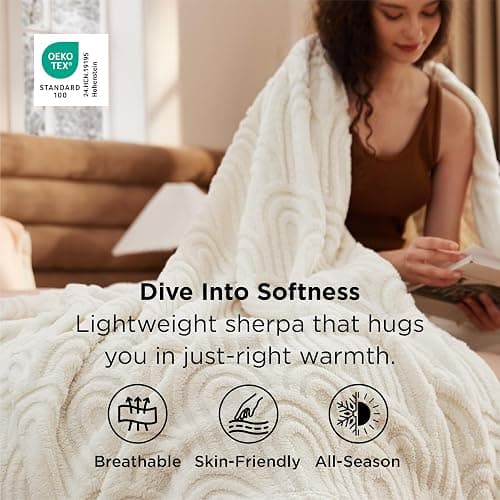 Bedsure GentleSoft Fleece Blanket Queen Size for Bed - Super Soft & Cozy, Fluffy Blankets for Women & Girls, Ideal for Sofa & Couch, Cream, 90x90 Inches thumbnail 5