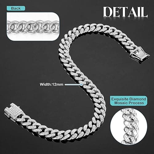 Tallew Silver Dog Chain Diamond Collar Walking Metal Chain Necklace with Secure Buckle Pet Cuban Style Collar Jewelry Accessories for Small Medium Large Dog Cats(22 Inch) thumbnail 4